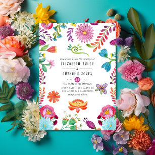 Invitation Aquarelle colorée Floral mexicain Fiesta Mariage