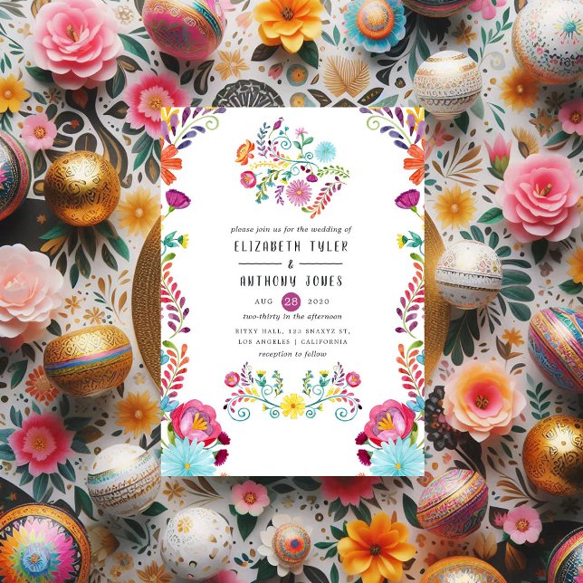 Invitation Aquarelle colorée Floral mexicain Fiesta Mariage (Colorful Watercolor Floral Mexican Fiesta Wedding Invitation)