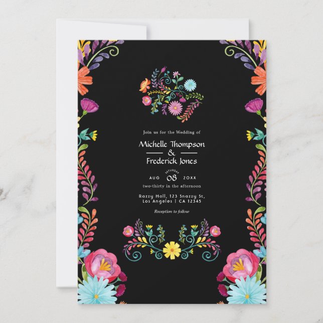 Invitation Aquarelle colorée Floral mexicain Fiesta Mariage (Devant)