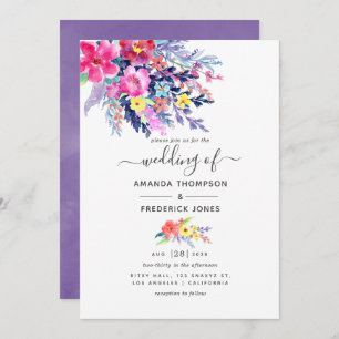 Invitation Aquarelle colorée Floral Printemps mariage