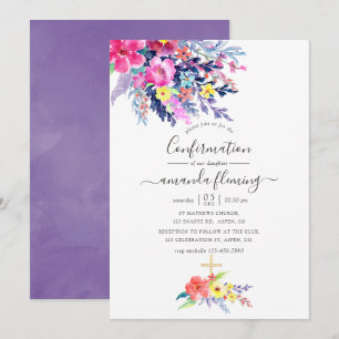 Invitation Aquarelle colorée Floral Spring Confirmation