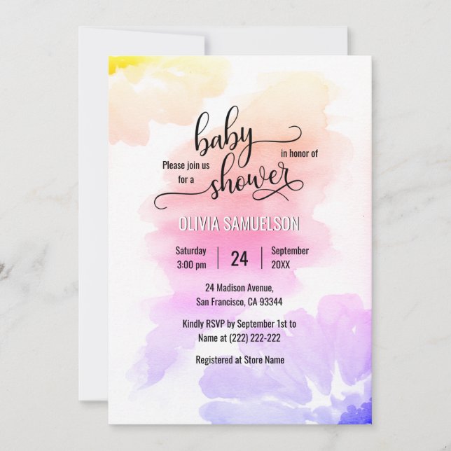 Invitation Aquarelle colorée Floral Unisex Baby shower (Devant)