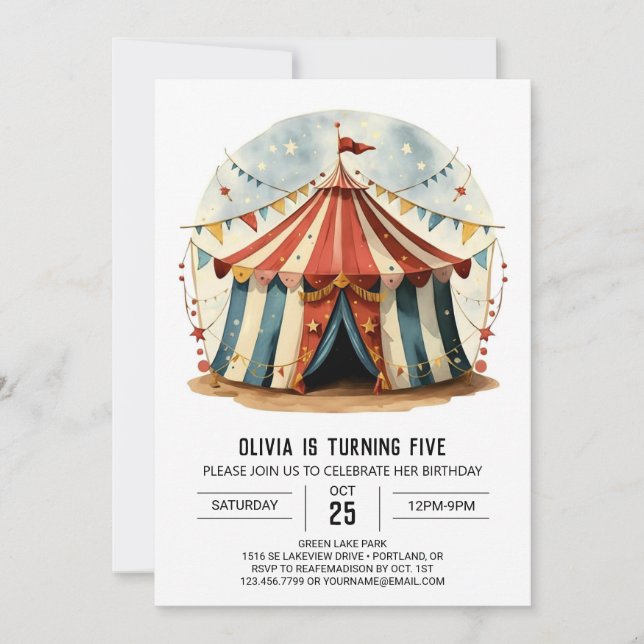 Invitation Aquarelle colorée Joy Circus Anniversaire (Devant)