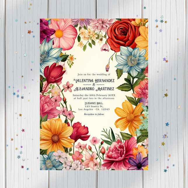 Invitation Aquarelle colorée Mariage Fiesta avec code QR (Colorful Watercolor Fiesta Wedding with QR Code Invitation)