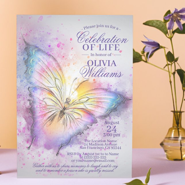 Invitation Aquarelle colorée Papillon Célébration de la vie (Créateur téléchargé)