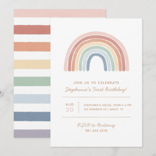 Invitation Aquarelle colorée Rainbow Girl Anniversaire
