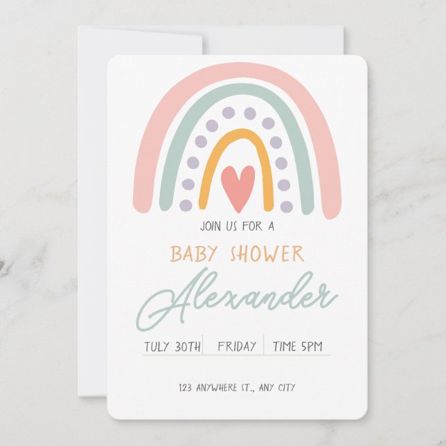 Invitation Aquarelle colorée Rainbow Illustrative Baby Show (Devant)