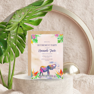 Invitation Aquarelle Colorful Elephant Retraite Party
