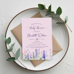 Invitation Aquarelle Colorful Lupine Flowers Baby shower