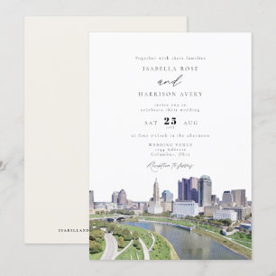 Invitation Aquarelle Columbus Ohio Skyline Painting Mariage