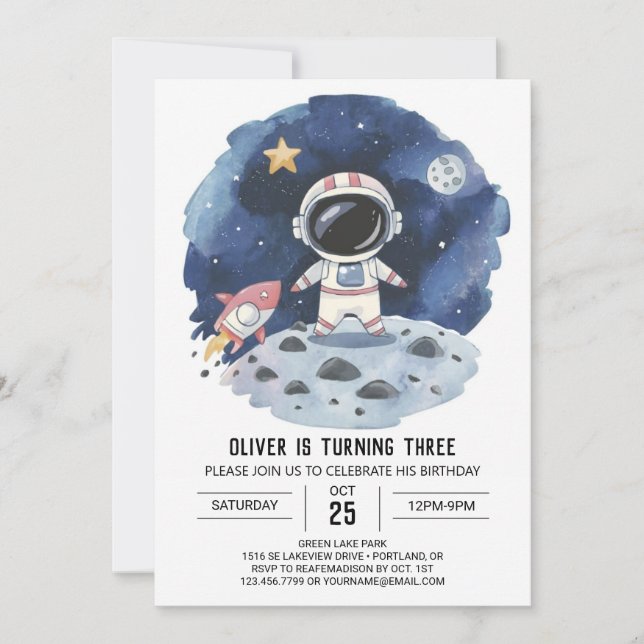 Invitation Aquarelle Comet Boho Astronaut garçon Anniversaire (Devant)