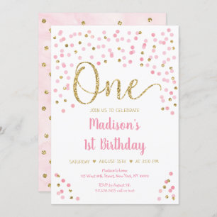 Invitation Aquarelle Confetti Gold rose Premier anniversaire