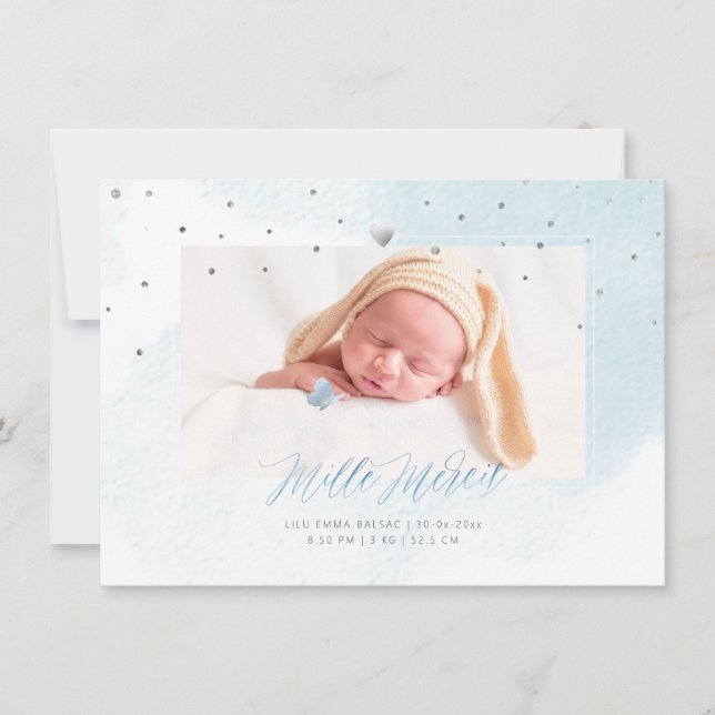 Invitation Aquarelle Confettis Remerciement Naissance Fille (Devant)