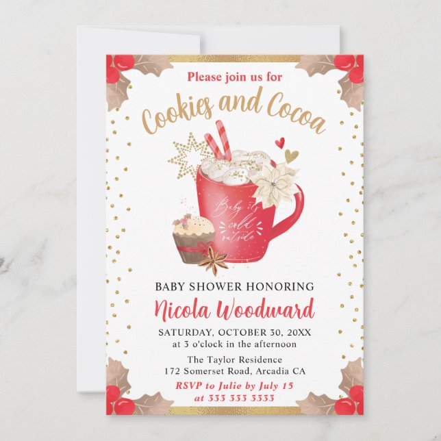 Invitation Aquarelle Cookies d'hiver et Baby shower de cacao (Devant)