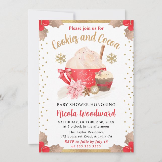 Invitation Aquarelle Cookies d'hiver et Baby shower de cacao (Devant)