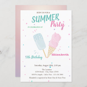 Invitation Aquarelle cool Glaces Fête d'été