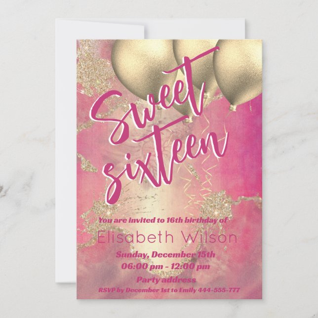 Invitation Aquarelle cool moderne or rose doux 16 (Devant)