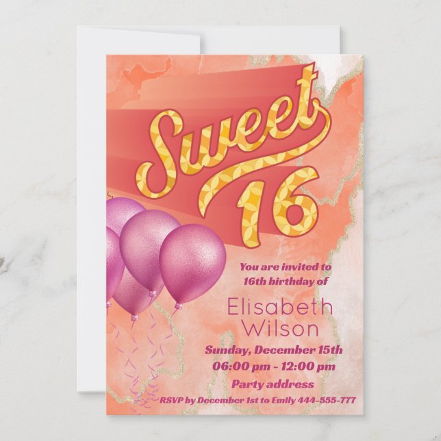 Invitation Aquarelle cool moderne rose orange doux 16 (Devant)