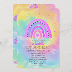 Invitation Aquarelle cool Rainbow Tie Dye Anniversaire