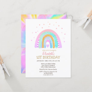 Invitation Aquarelle Cool Rainbow Tie Dye Anniversaire