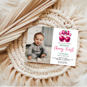 Invitation Aquarelle Coquette Cerise 1er Anniversaire