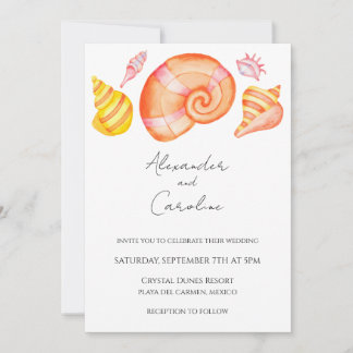 Invitation Aquarelle coquillage destination mariage invitatio