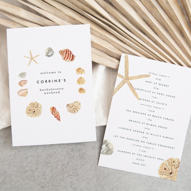 Invitation Aquarelle Coquillages Bachelorette Itinéraire (Créateur téléchargé)