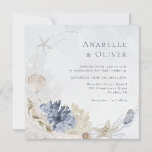 Invitation Aquarelle Coquillages Corail Sous Le Mariage De Me