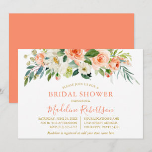 Invitation Aquarelle Coral Floral Gold Fête des mariées