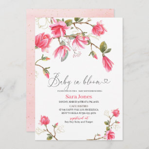 Invitation Aquarelle Coral Magnolia Bébé en fleur Baby Showe