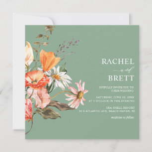 Invitation Aquarelle Coral vert rose Mariage floral