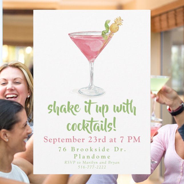 Invitation Aquarelle Cosmopolitan Secouez avec des Cocktails (Créateur téléchargé)