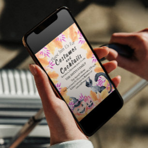 Invitation Aquarelle Costumes de chat et cocktail Fête d'Hall