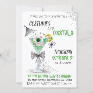 Invitation Aquarelle Costumes et cocktails Halloween