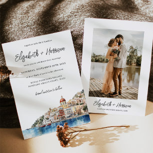 Invitation Aquarelle Côte d'Amalfi Italie Mariage Photo