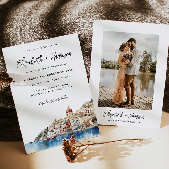 Invitation Aquarelle Côte d'Amalfi Italie Mariage Photo (Capture the romance of Italy with our watercolor Amalfi Coast wedding invitations.)
