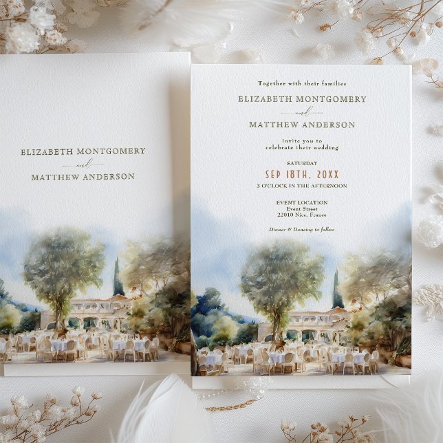 Invitation Aquarelle Côte d'Azur Destination Mariage (Créateur téléchargé)
