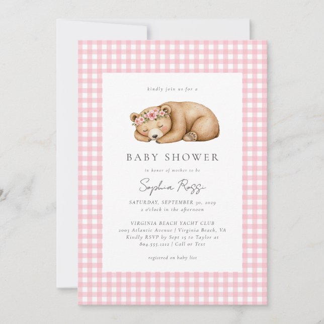 Invitation Aquarelle couchée Baby shower Ours de bois (Devant)