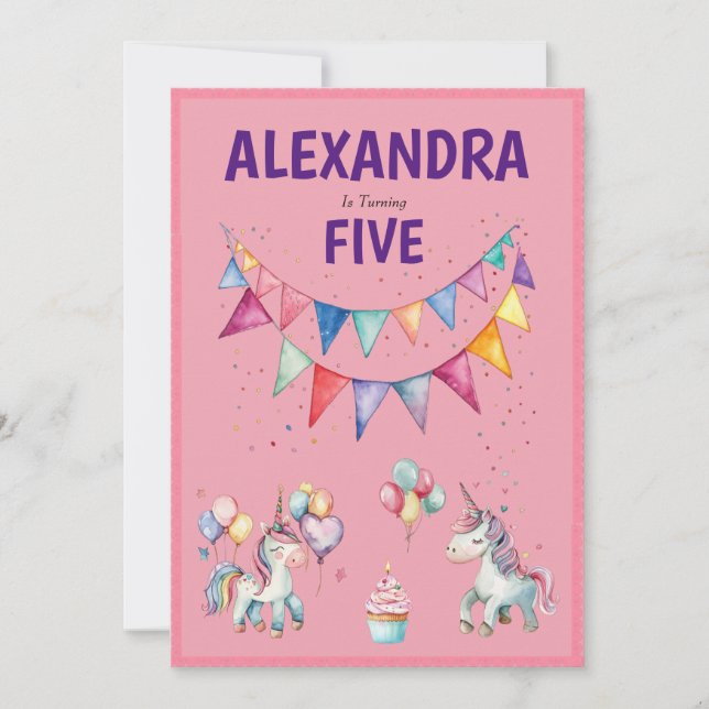 Invitation Aquarelle couleur mignonne Unicorn Anniversaire (Devant)