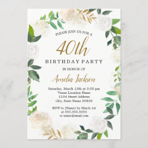 Invitation Aquarelle couleur or bleu couronnes 40e anniversai