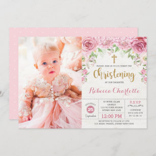 Invitation Aquarelle couleur or rose chic Roses floraux