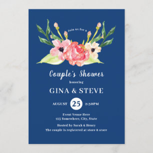 Invitation Aquarelle couleur orange rose marine Douche du cou