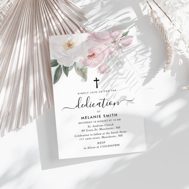 Invitation aquarelle couleur rose et blanc dédicace florale (Créateur téléchargé)