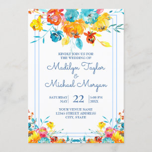 Invitation Aquarelle couleur vive Mariage floral