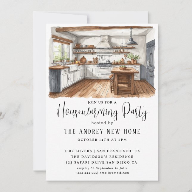 Invitation Aquarelle Country Kitchen (Devant)