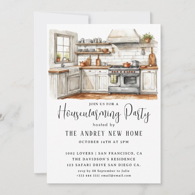 Invitation Aquarelle Country Kitchen (Devant)