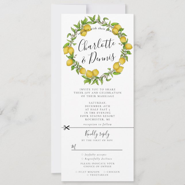 Invitation aquarelle couronne de citron avec mariage rsvp att (Devant)