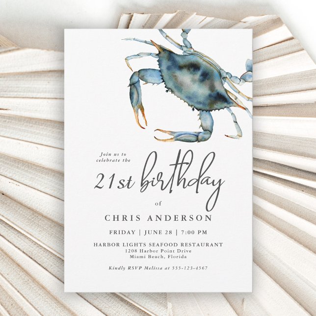Invitation Aquarelle Crabe Bleu Fruits de mer 21e anniversair (Créateur téléchargé)