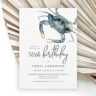 Invitation Aquarelle Crabe bleu Fruits de mer 50e anniversair
