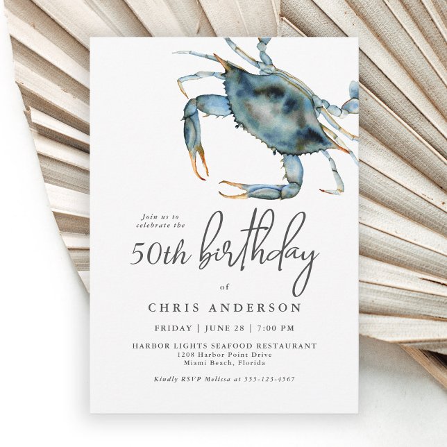 Invitation Aquarelle Crabe bleu Fruits de mer 50e anniversair (Créateur téléchargé)